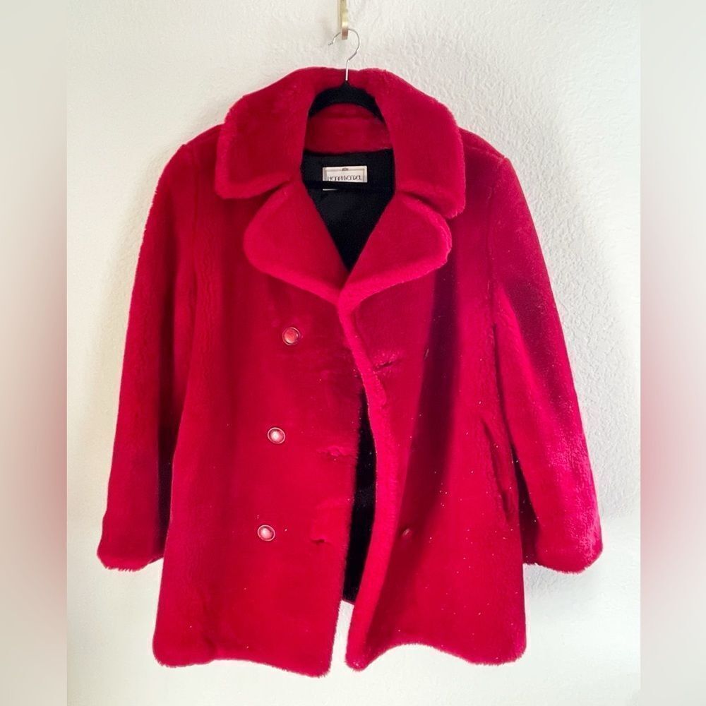 Vintage Henri Bendel New York Oversized Red Faux Fur Coat